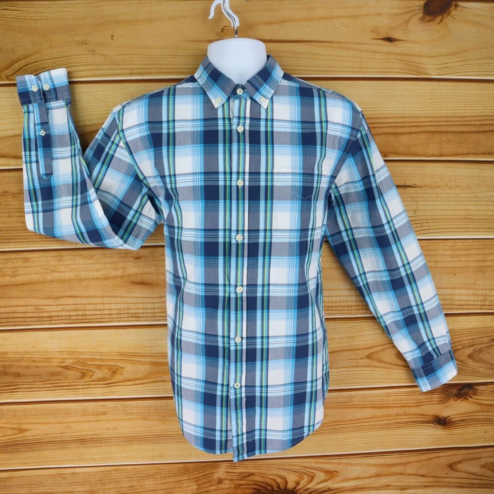 John Bartlett Consensus Long Sleeve Button Down Shirt Mens M Blue Plaid Cotton